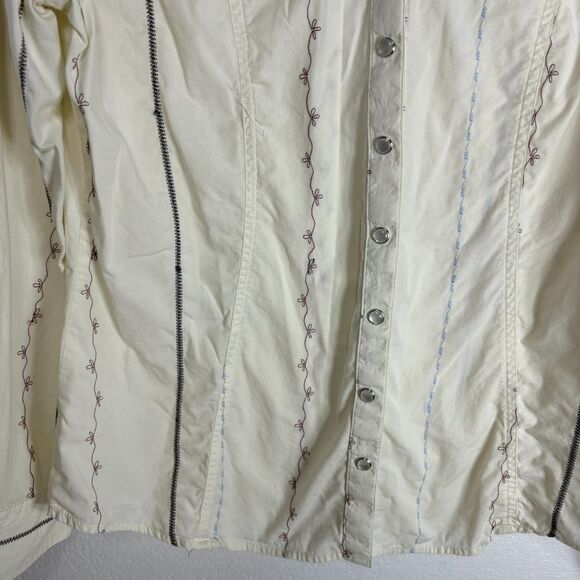 Natural Reflections Top Womens L Floral Stripe Pearl Snap Western Cowgirl Blouse - Picture 5 of 13
